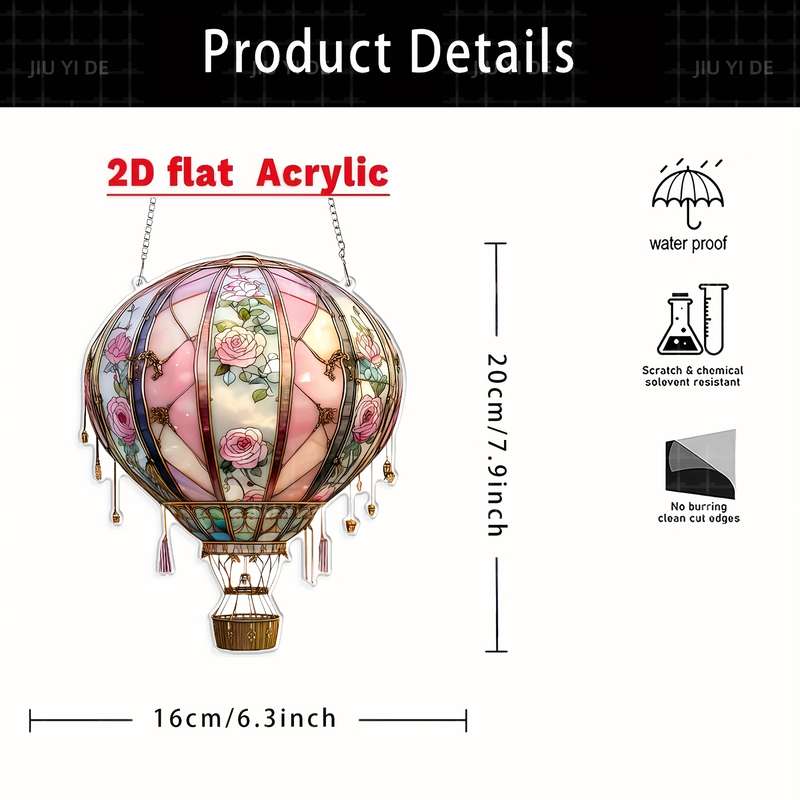 1pc 2D Flat   Bohemian Style  Acrylic Hot Air Balloon Wall Hanging Rose Pattern 20.07