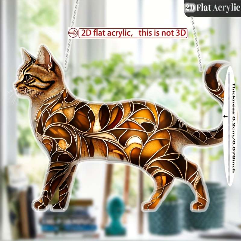 1pc 2D Flat  Acrylic Cat Sun Catcher Decoration Charming Hanging Tiger Stripe Cat Design Animal T