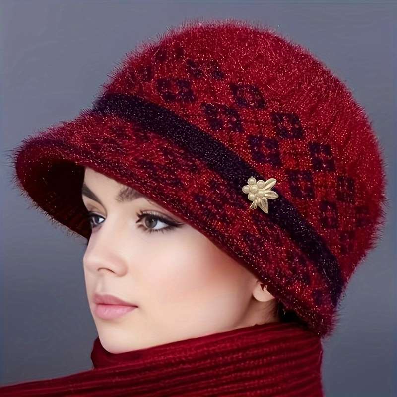 1pc Festive Fantasy Women's Knitted Hat with Pompom Ears Lightweight Color-Blocked Design Suita