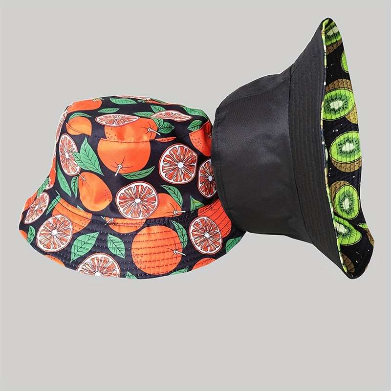 1pc Reversible Cotton Bucket Hat Unisex Outdoor Casual Sun Protection Cap Lightweight Printed Des