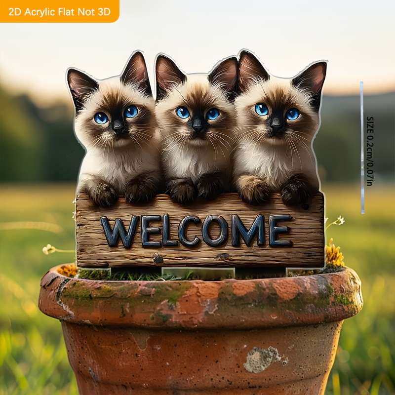 1pc 2D Flat  3 Cute Kitten Garden Sign  Acrylic Flat Animal Series Outdoor Decor for Lawn G