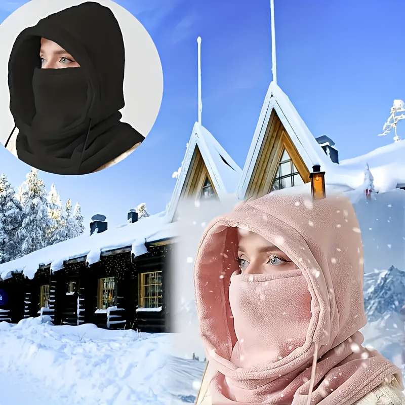 1pc Windproof Reversible Beanie Neck Gaiter Reversible Knit Beanie with Integrated Neck Gaiter