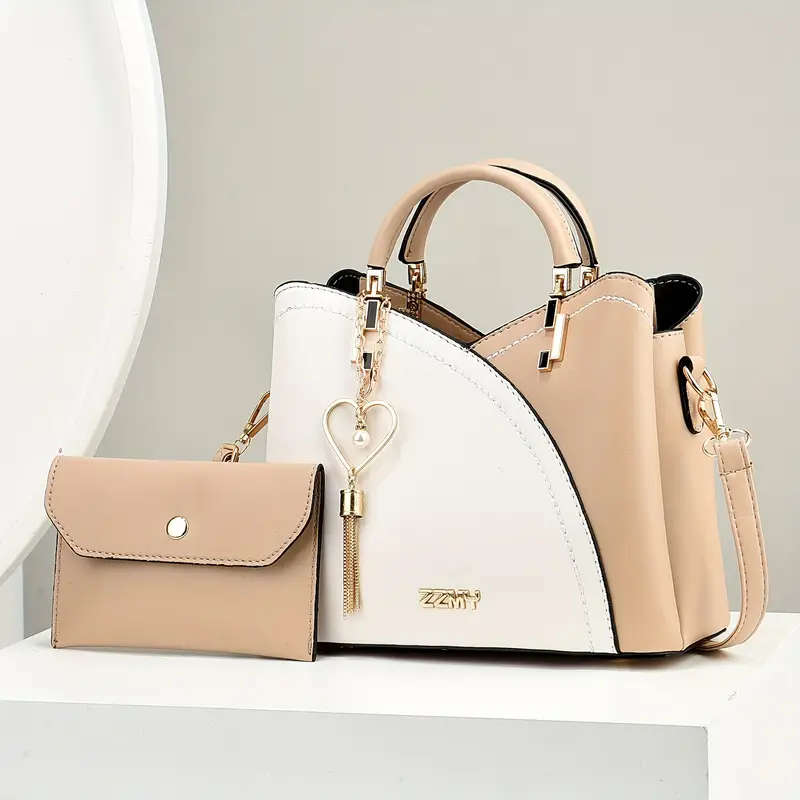 2pcs Stitched Handbag Women's Bag New Fashionable PU Molding Single Shoulder Crossbody Bag Color sen