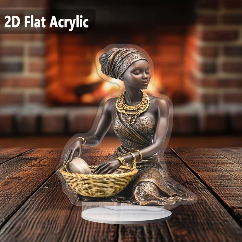 1pc 2D Flat  A Beautiful Acrylic Tabletop Ornament of an African Woman with a Basket Perfect for