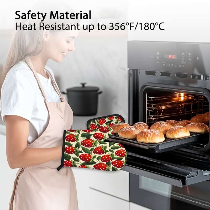 2pcs Vintage Strawberry Kitchen Mitts Pot Holders Set Heat Resistant Microwave Gloves Pa