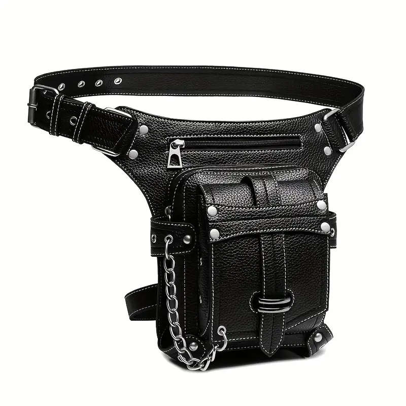 2025 New Men's Punk Style Synthetic Leather Waist Bag