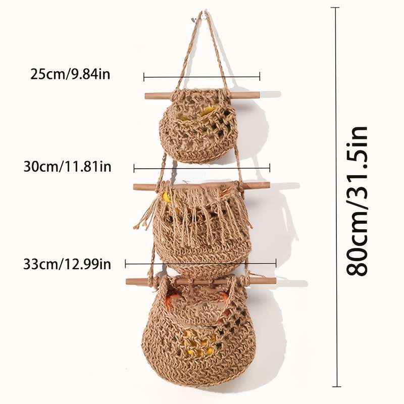 3-Tier Bohemian Chic Wall Hanging Storage Basket Handwoven Rope Organizer with Easy and More