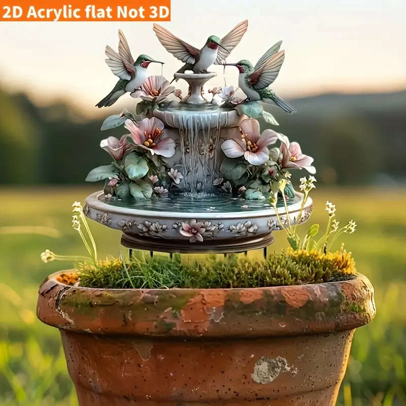 1pc Elegant Acrylic Bird Fountain Garden Stake Classic Animal-Themed Decor for Potted Plants Flower