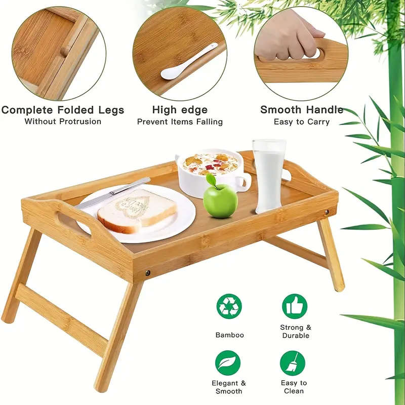 Bamboo Bed Tray Table with Handles - Portable Breakfast Tray for Sofa, Bed, Eating, Snacking & Worki