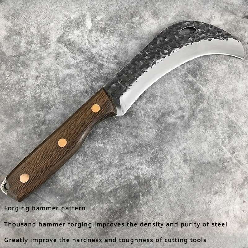 1pc Premium Stainless Steel Curved Knife with Faux Leather Sheath Lightweight Durable and A
