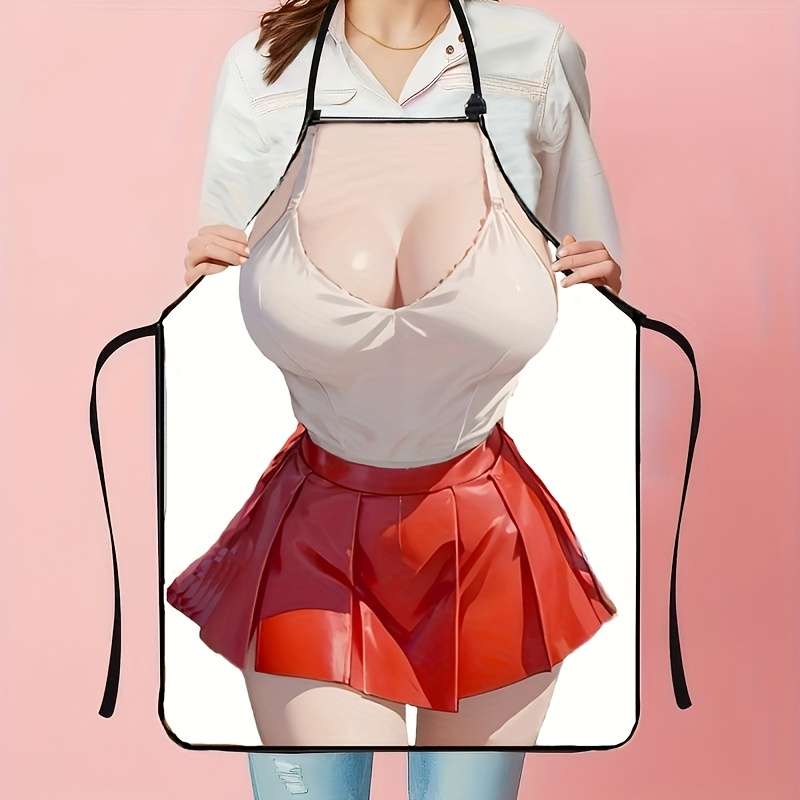 1pc Fashionable Polyester Apron for Women Woven Vest and Red Skirt Design Practical and Styli
