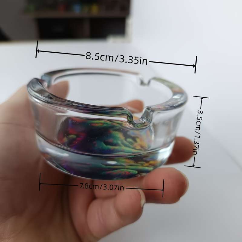 1pc Round Glass Ashtray with Cartoon Dollar Design Colorful Playful Money Illustration Perf