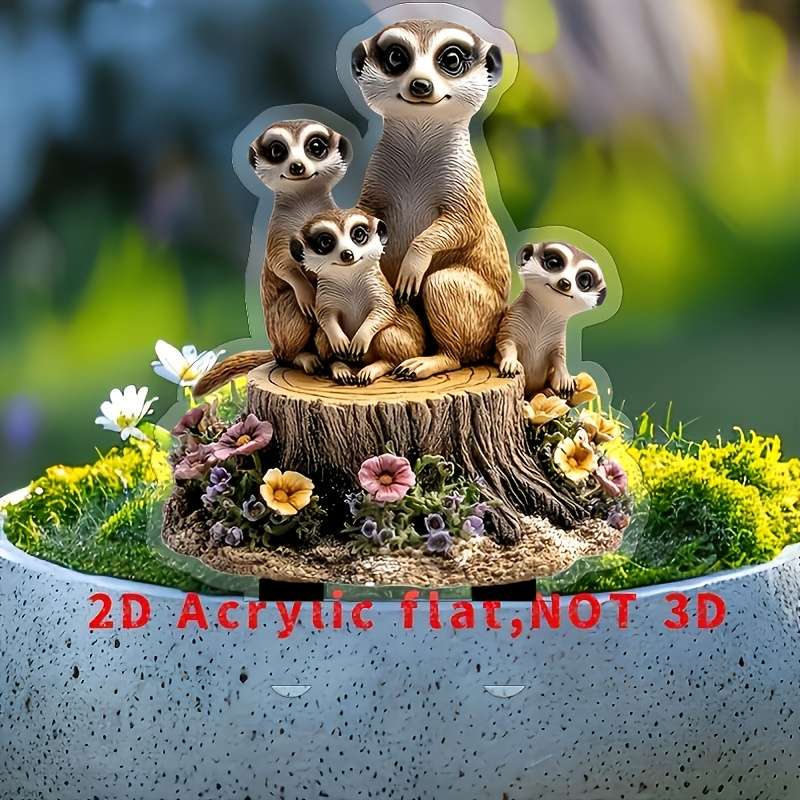 1pc 2D Flat   Sand Fox Garden Ornament Funny Acrylic Wood Yard Art with Lifelike Family De