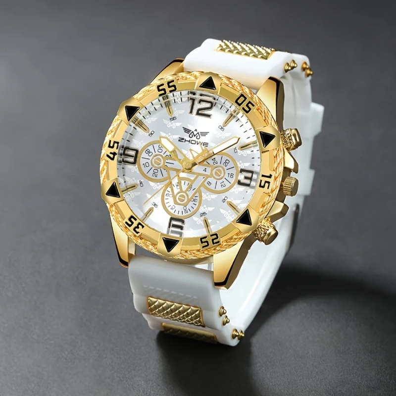 2pcs set Fashionable Men'S Quartz Watch and Bracelet Combo Shock-Resistant Analog Round Alloy Case