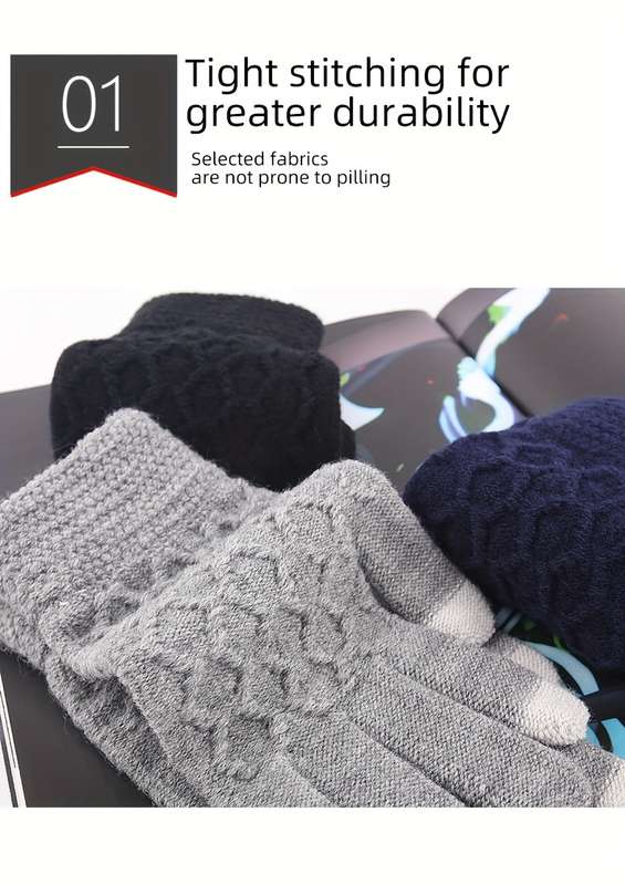 3 Pairs Mixed Black Gray Navy Blue Warm Gloves