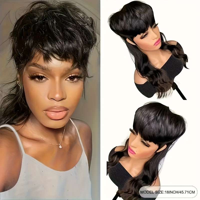 1Pc Black 45.72cm Fashion Design Wig