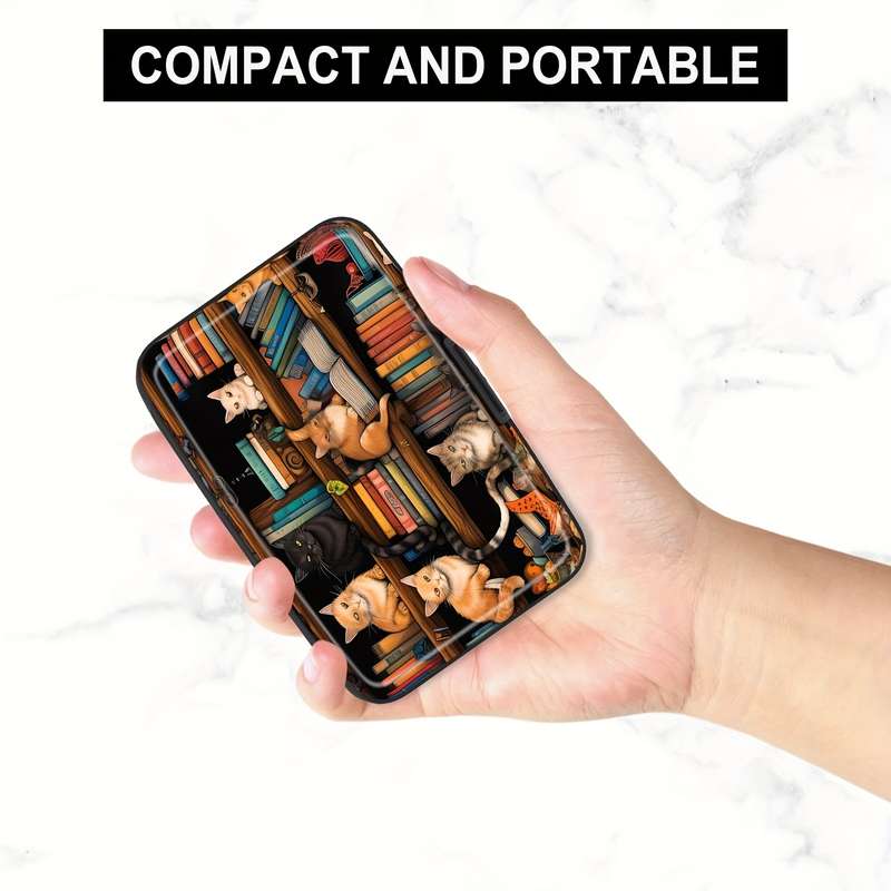 1pc Cat Illustration RFID Blocking Card Holder Wallet for Women C Slim Aluminum Credit Card Case wi