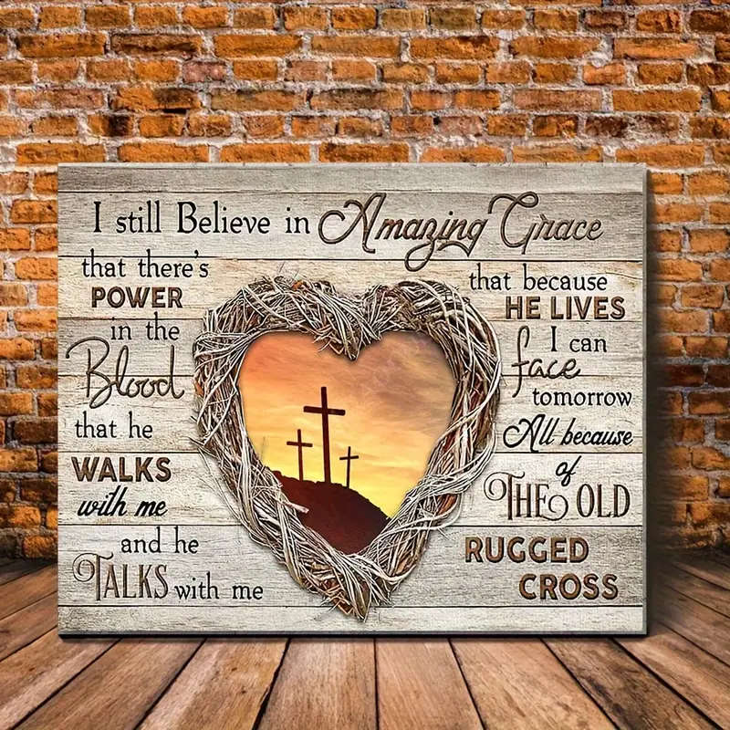 1pc Rustic Wooden Framed I Still Believe in Amazing Grace Jesus Christ Bible Verse Canvas Wall Art 2