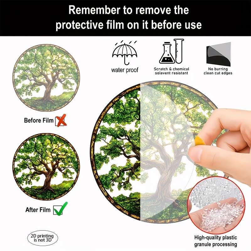 1pc 2D Flat     Printing Oak Tree Suncatcher Colorful Window Hanging Acrylic Sign G