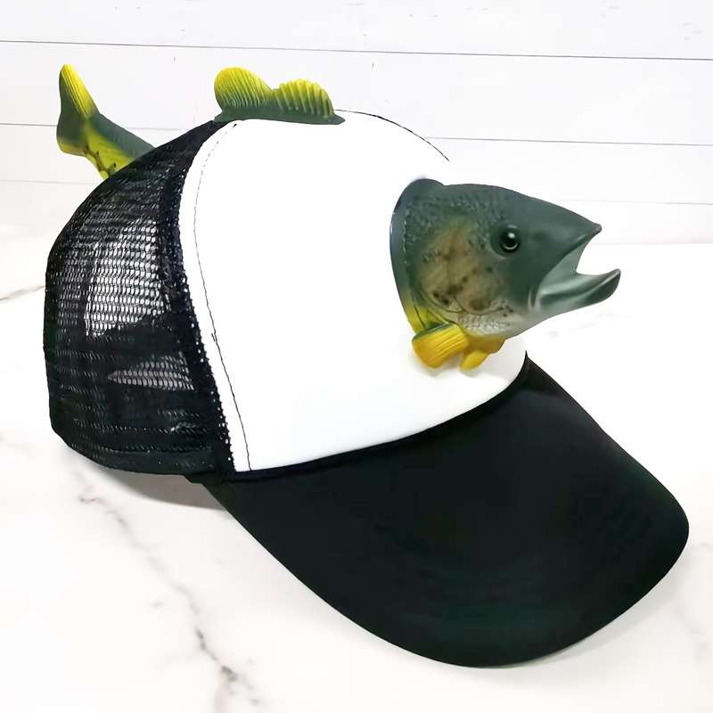 1pc Funky 3D Trout Fish Decor Baseball Cap Lightweight Polyester Sun Hat with Mesh Back PVC Coat