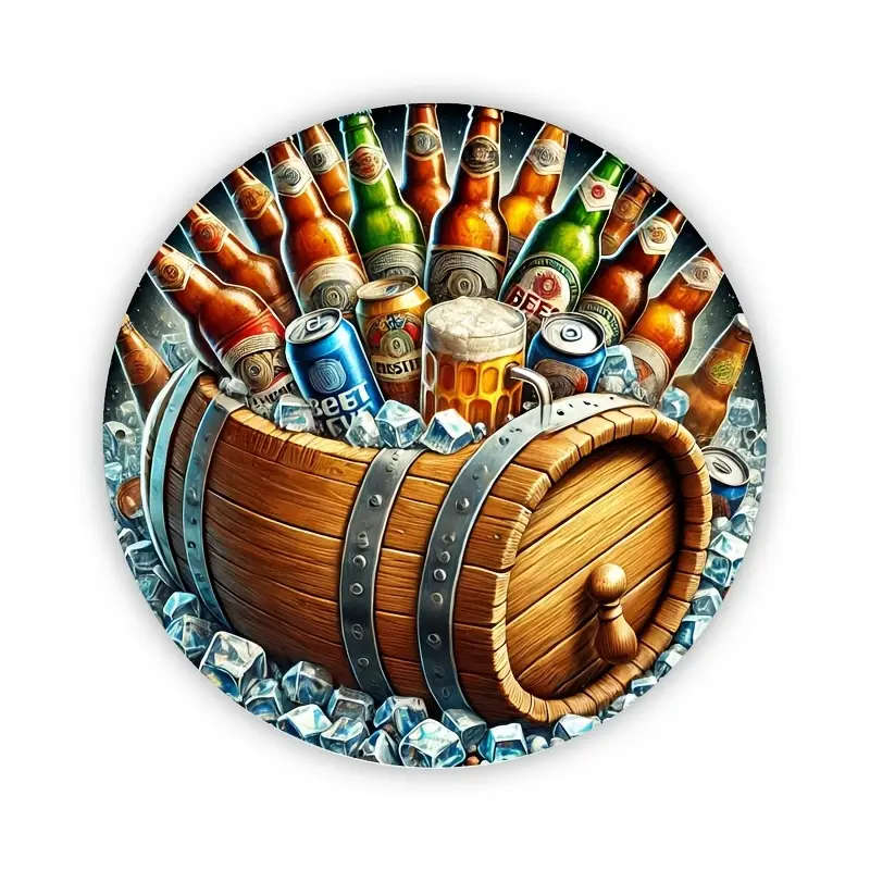1pc Beer Keg Foil Engraving Round Sign Durable Aluminum Wall Decor for Home Bar Cafe Easy to Hang Re