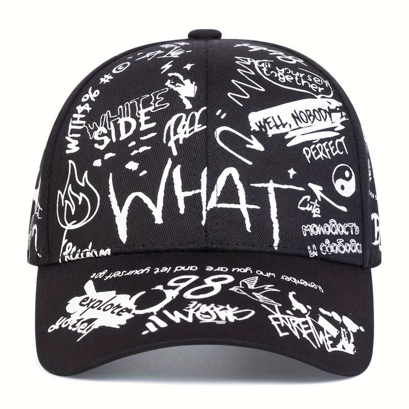 1pc Ladies WHAT Graffiti Baseball Cap: Adjustable Sun-Protective and Perfect for Outdoor Adventur