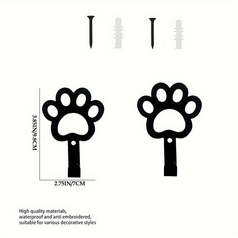 2pcs Adorable Metal Dog Paw Key HooksRust-Resistant Powder-Coated Finish for Durability Perfect