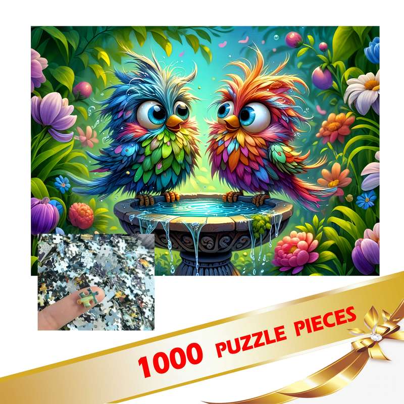 1000pcs Fluffy Birds DIY Jigsaw Puzzle Vibrant Whimsical Design with Colorful Feath