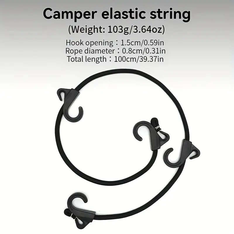 2 Pieces Outdoor Double Hook Bungee Rope Camper Tie-Down Straps 100cm