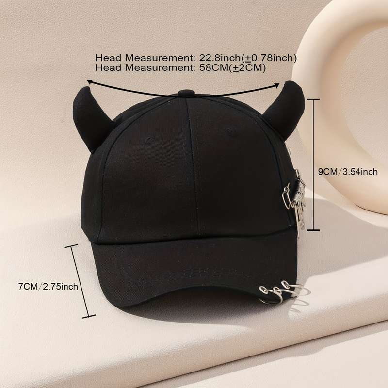 1pc Street Style Hip-Hop Baseball Cap with Unique Horn Accents Safety Pins Charms 100% Polyest