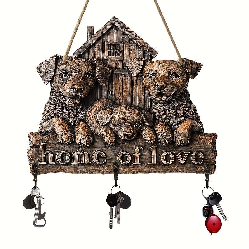 2D Flat 1pc Dog House Simple Colorful Wooden and Home Key Hanger with Four Metal Hooks 30.0cm x 2