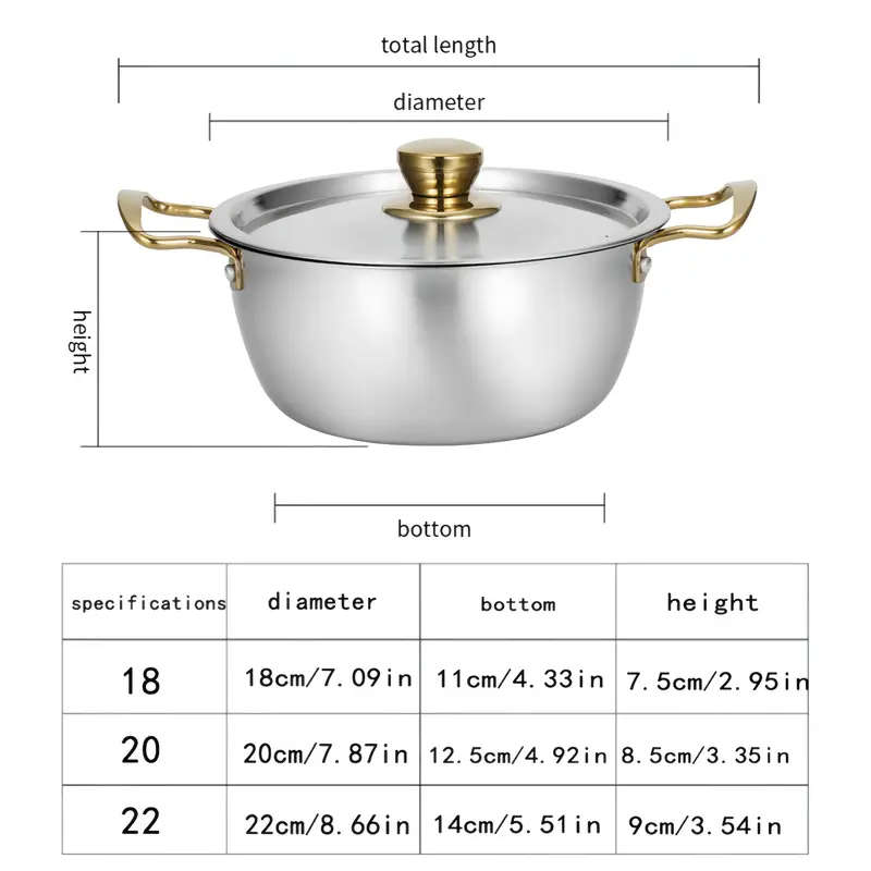 Stainless Steel Gold Bead Gold Ear Noodle Pot Three-Piece Set