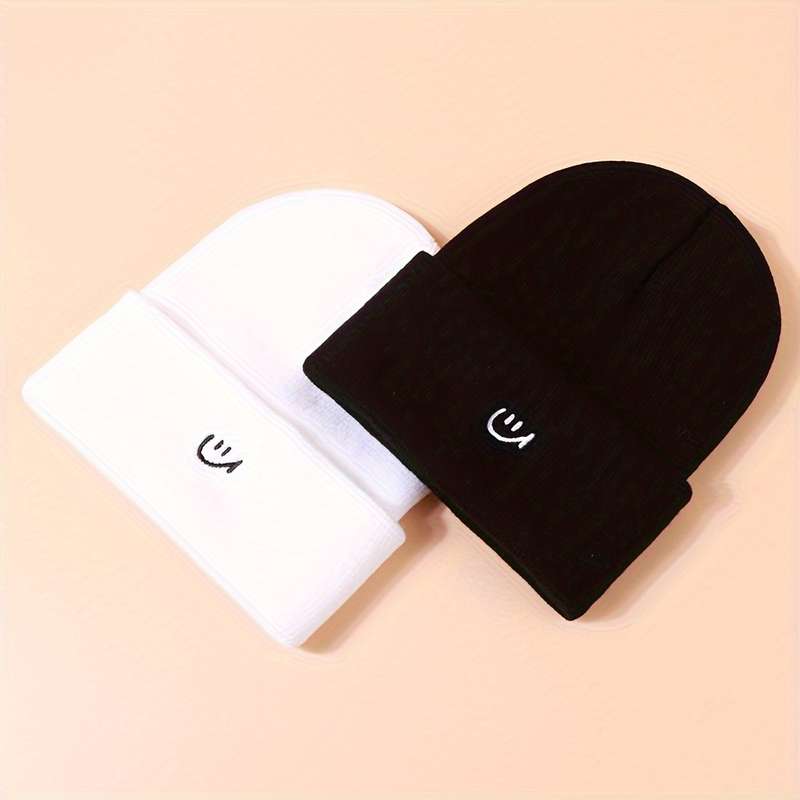 1pc joyful Embroidered Beanie Stretchy Adjustable Knit Skull Cap for Men Women Warm Cozy E