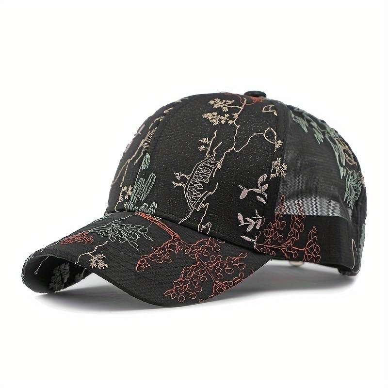 1pc Breathable Mesh Baseball Cap for Women Adjustable Sun-Protective Dad Hat with Classic Embroi