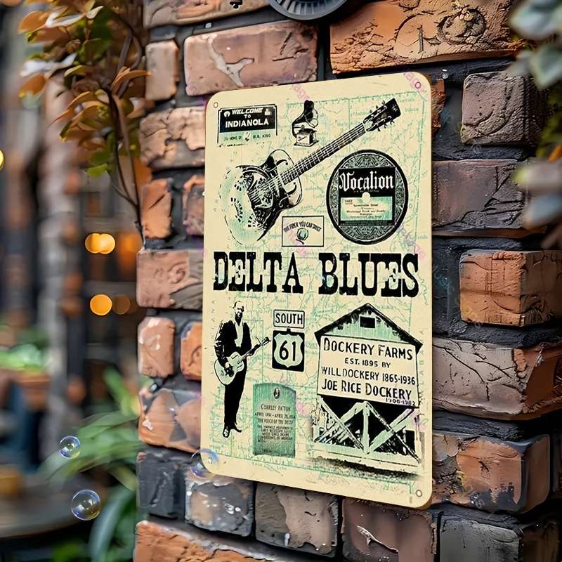 1pc Vintage Delta Blues Metal Tin Sign 30.48x20.32 cm Retro Wall Art with Guitar Player Music-T