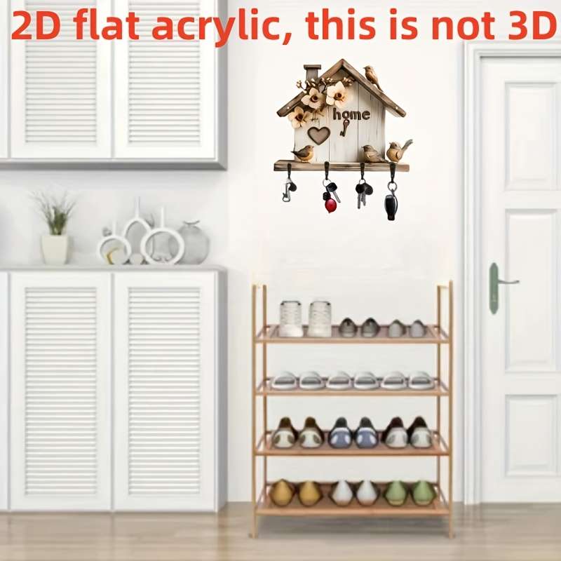 1pc 2D plane printing simple and colorful wooden and home keychain with four black metal hooks 11