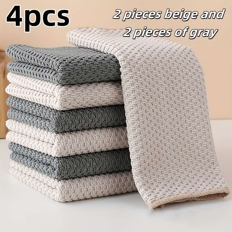 4pcs Ultra-Soft Microfiber Kitchen Towels High-Absorbency Double-Sided Waffle Texture Easy-