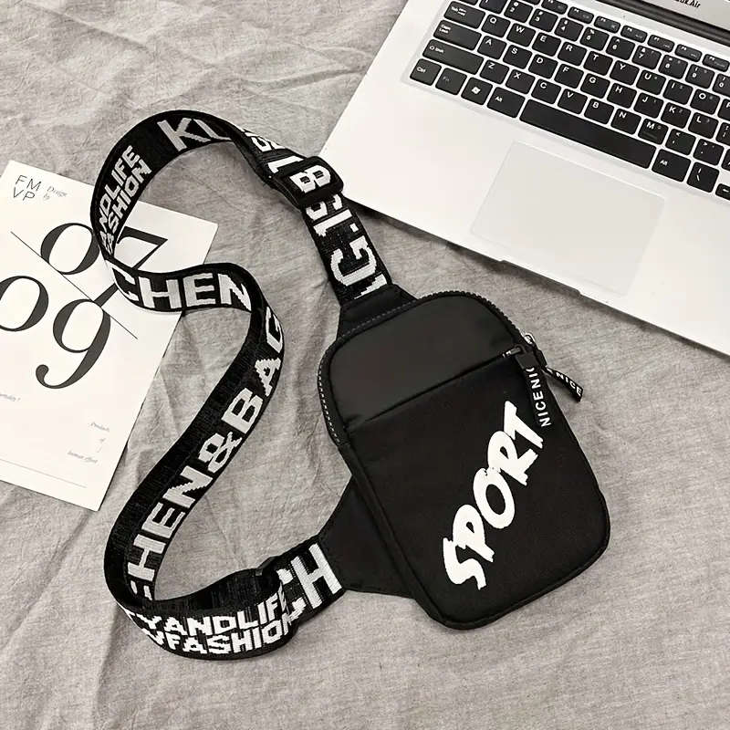 1pc Trendy Men's Nylon Chest Bag with Headphone Design Casual Mini Crossbody Satchel Sporty Adjustab