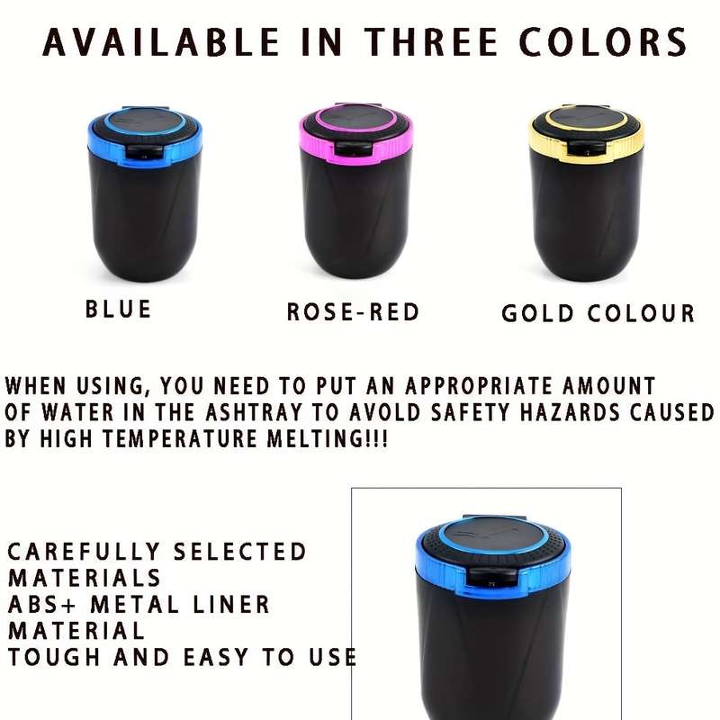 1pc Car-mounted Non-flammable Ashtray ABS + Metal Inner Structure One-Button Automatic Pop-up