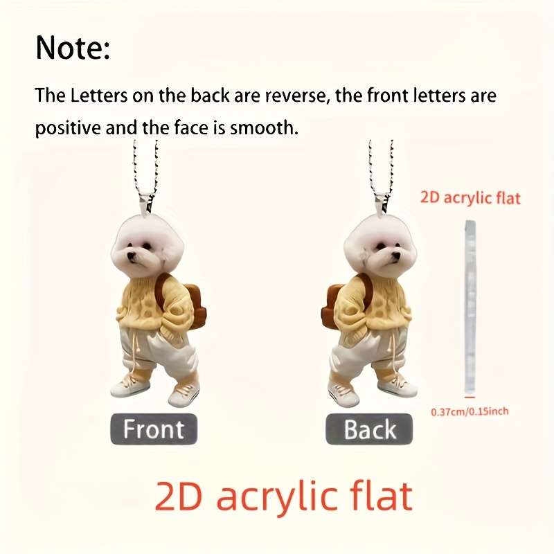 1pc 2D Flat   Acrylic Flat Cute Teddy Dog Keychain with Backpack Yellow Sweater White Sneak