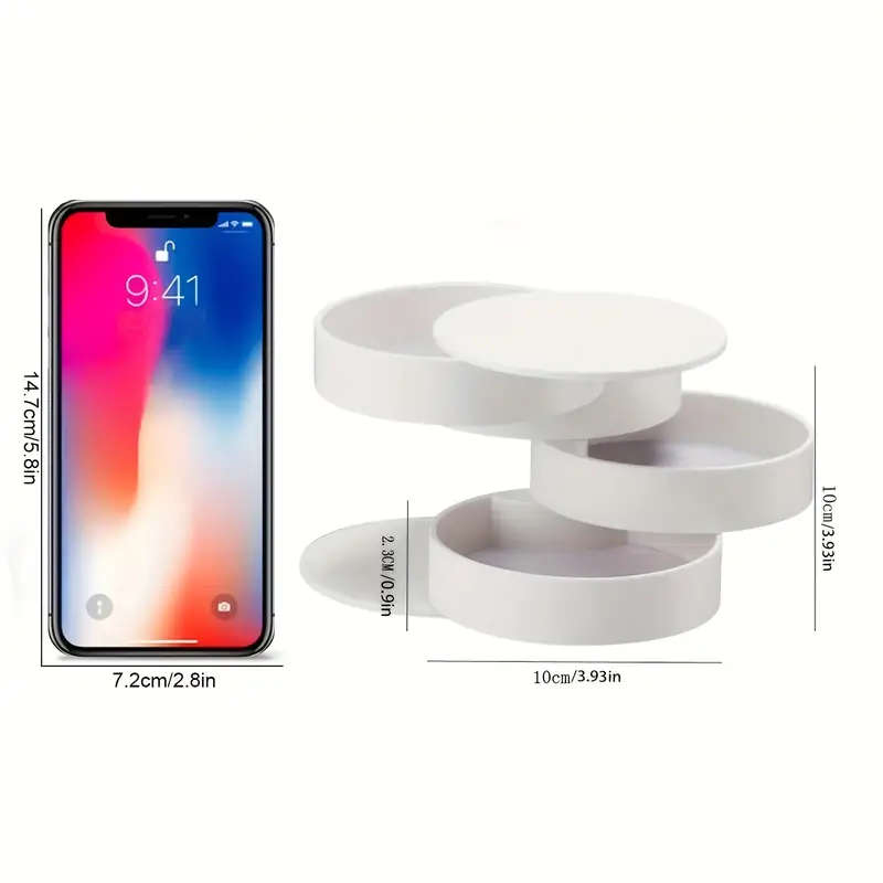 1pc Glam Style Rotating Jewelry Organizer Multi-Layer Tabletop Storage with Lid Round Plastic Deskto