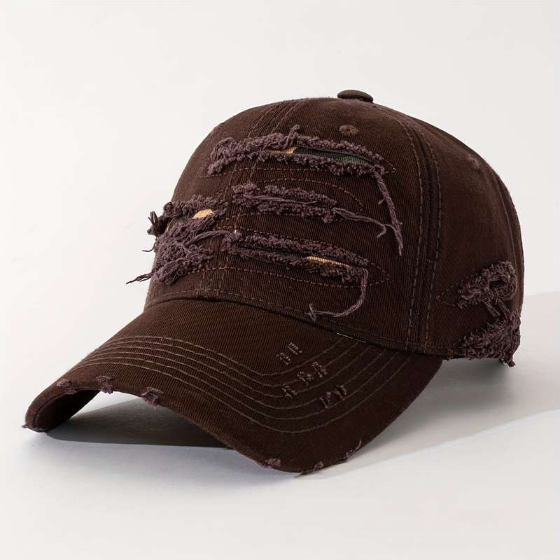 1pc Embroidered Distressed Cotton Baseball Cap Sun Protection Frayed Dad Hat with Embroidery Ad