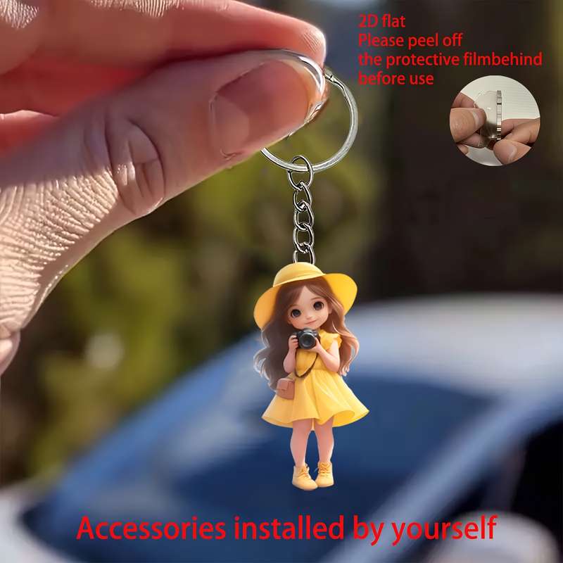 1pc 2D Flat   Acrylic Photography Girl Keychain Car Mirror Charm Elegant Mothers Day E