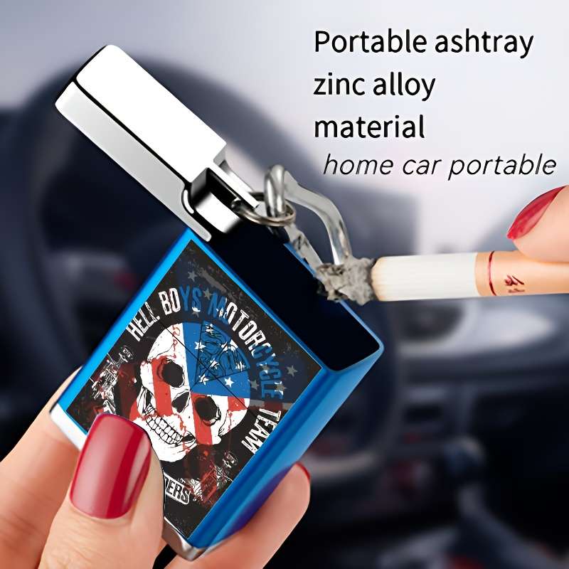 1pc Large Silver-Colored Skull Keychain Easy to Carry Outdoor Ashtray Quick Car Ashtray