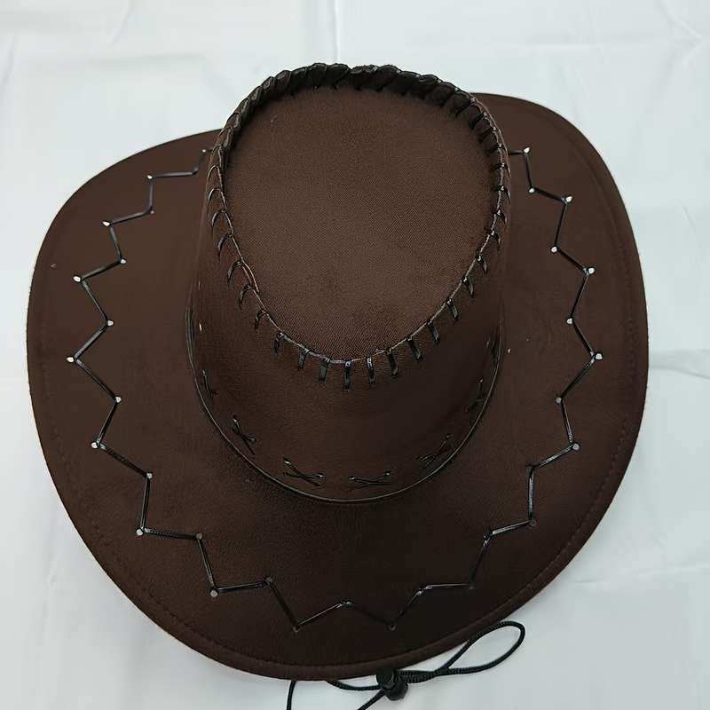 1pc Men's Western Cowboy Hat Suede PVC Boho Style Sun Protection Hat with Wide Brim Decorati