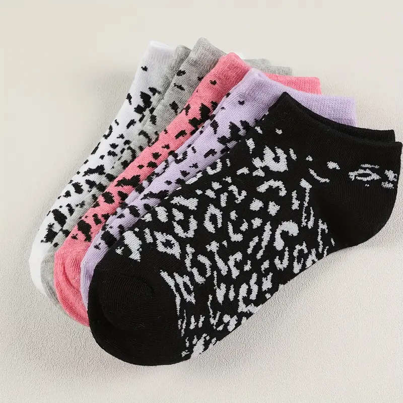10pcs Women's Leopard Print Ankle Socks Multicolor Sweat-Wicking Casual Sporty Style Soft Polyester