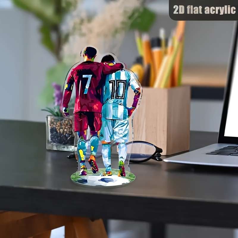 1pc 2D Flat Acrylic Soccer Player Silhouette Decor  Standee Red Blue Teamwork Figures Ideal fo