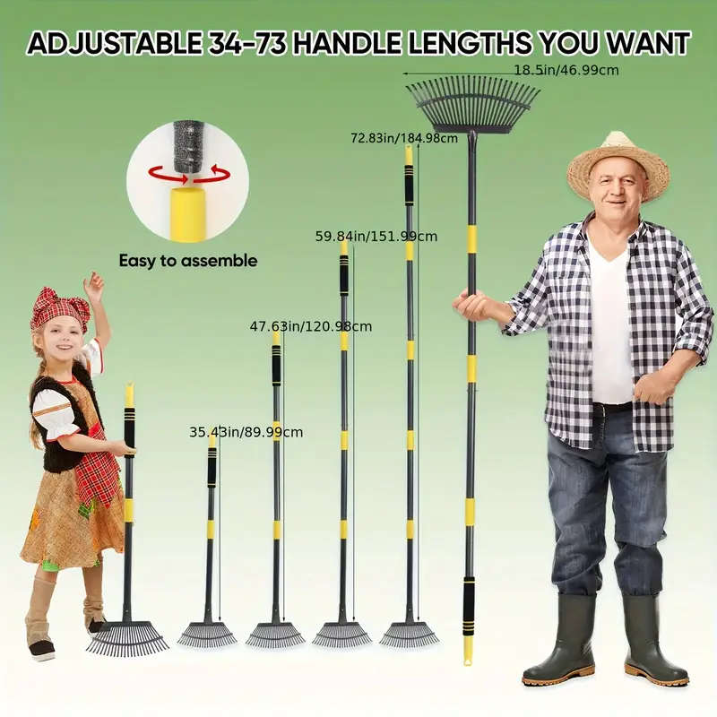 Adjustable 6-foot Heavy Duty Garden Leaf Rake
