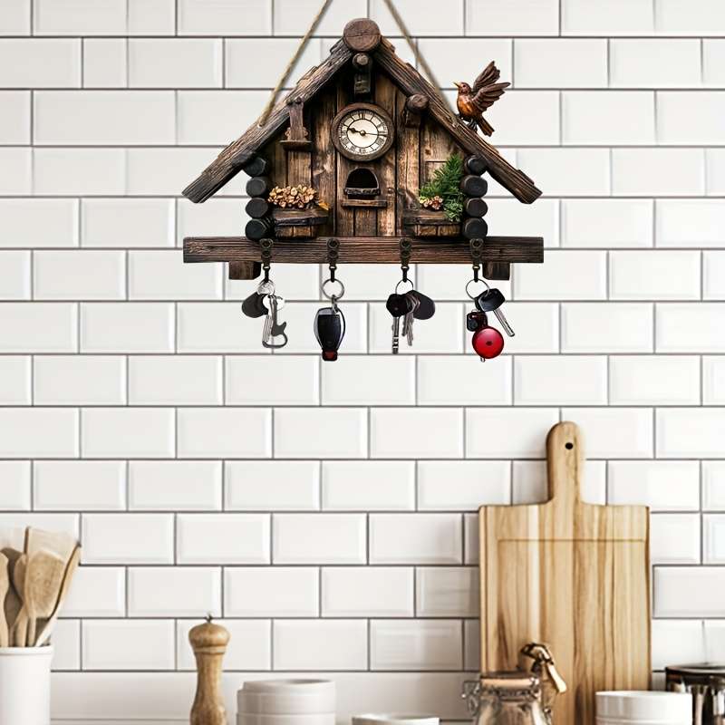 A Piece a Bird Song Small House Key Rack Minimalist Colorful Wooden And Home Key Holder with Four