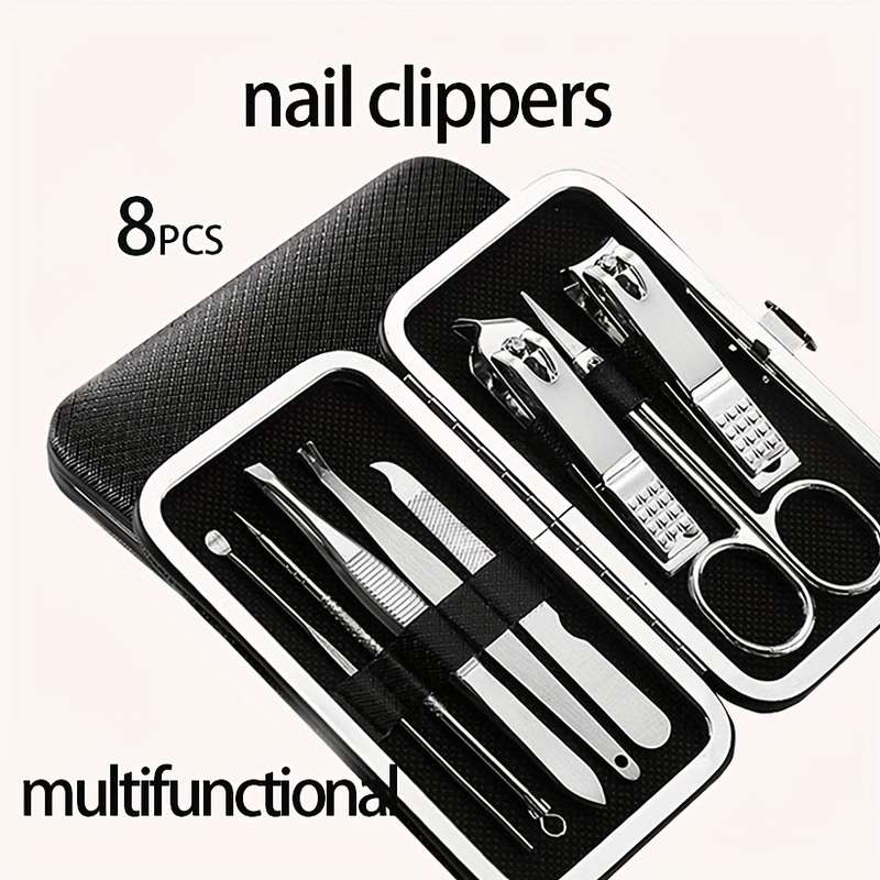 8pcs Stainless Steel Nail Clipper Set High-Quality Multi-Functional Tools for Nail Care Tra